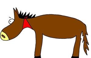 cartoon funny Horse with red scarf on neck