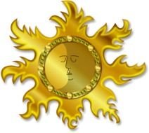 Golden cartoon sun with the face clipart