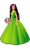 girl in green dress drawing