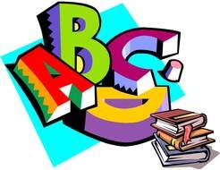 drawn alphabet letters and stack of books