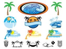 Hawaii, set of colorful and black and white Icons