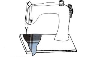 black and white drawing of a sewing machine
