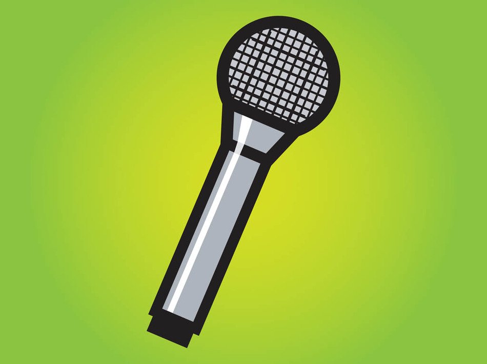 Cartoon grey Microphone at green background