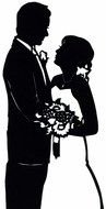 Black and white silhouettes of the bride and groom clipart