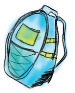 blue backpack, drawing