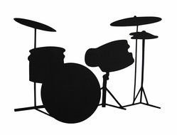 black silhouette of a drum kit on a white background