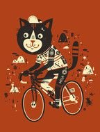 cartoon cat on bicycles