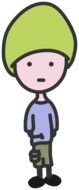 boy in green hat drawing
