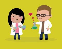 cartoon chemists with a love potion