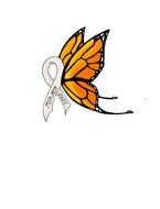 Colorful drawing of the orange butterfly with the white ribbon clipart