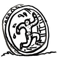 Black and white drawing of the person in the wheel clipart