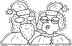 santa claus with his wife as a black and white graphic illustration