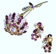 amp Purple Flower Brooch Earrings The Vintage Jewelry Boutique