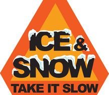 snow and ice warning sign