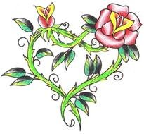 Tattoo of the heart shaped rose plant with the flowers clipart