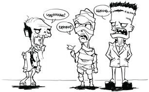 Black and white drawing with the monsters clipart