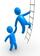 two blue men climb the rope ladder