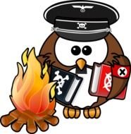 owl with a black cross as a graphic illustration