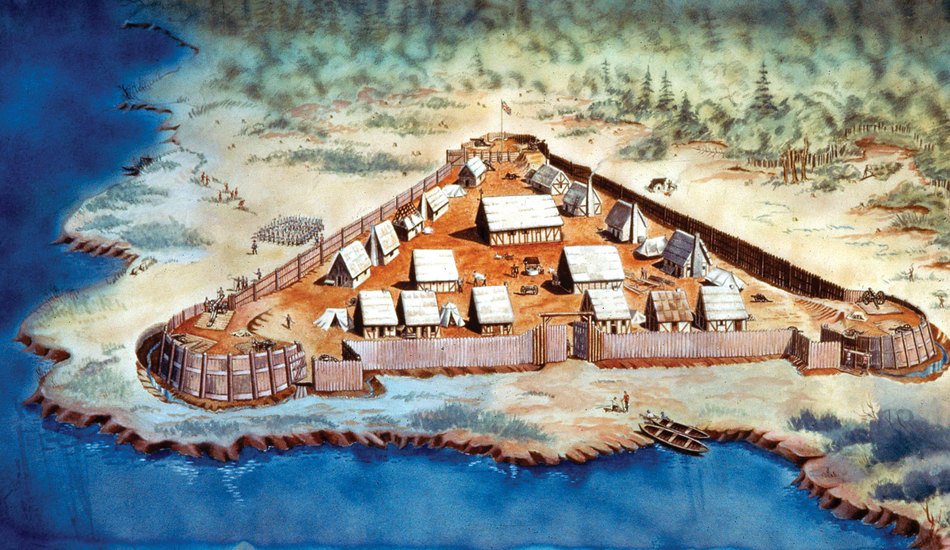 Jamestown Colony in 1607, first permanent English settlement in the Americas, drawing