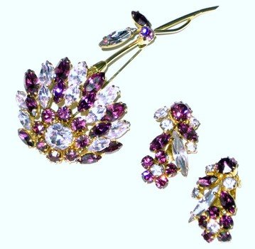 amp Purple Flower Brooch Earrings The Vintage Jewelry Boutique