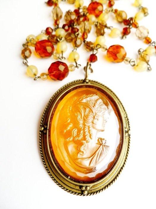 Vintage Amber Czech Glass Cameo Sautoir By Tangerinevintage $4200