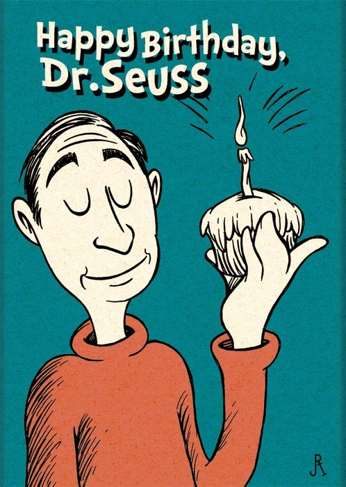 Dr Seuss with cake drawing