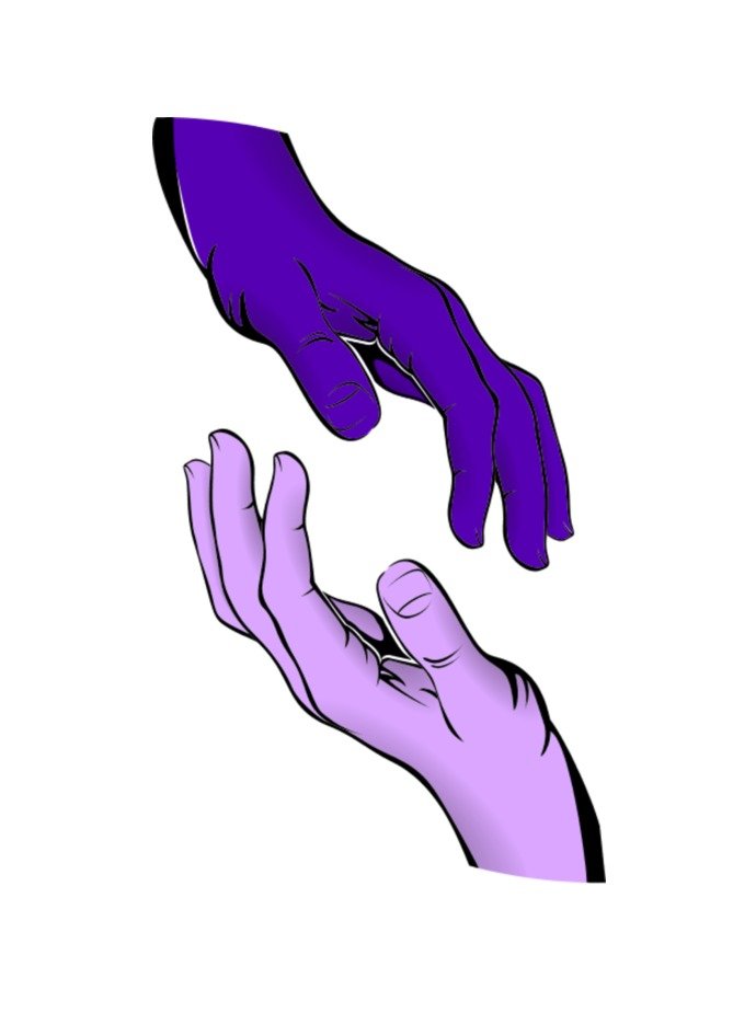 blue and violet hand on a white background
