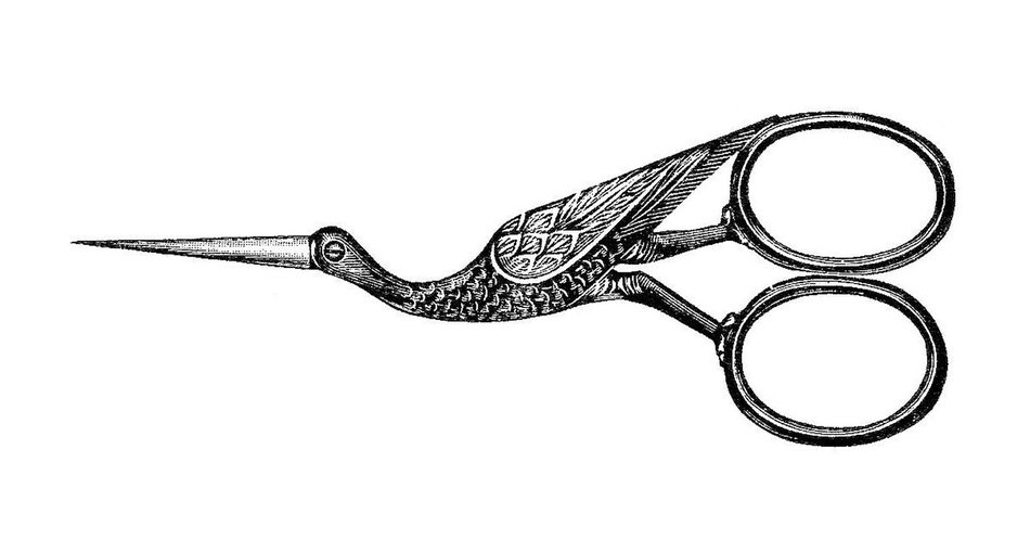 Black and white drawing of the beautiful scissors clipart