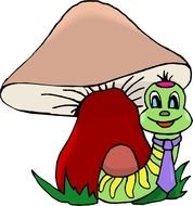 caterpillar under the mushroom as a cartoon character