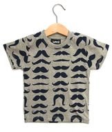 gray T-shirt with the image of the mustache