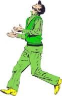 running man in a green suit