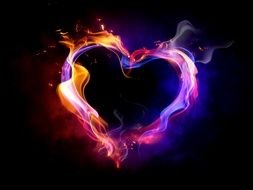 colorful Fire Heart at black background, digital art