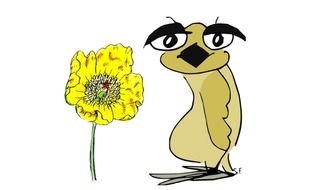 cartoon animal and yellow flower as a graphic illustration
