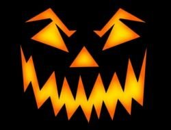 Scary orange Face in darkness, Halloween drawing