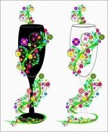 wine glasses with floral decorations, drawing