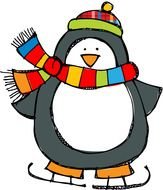 cartoon Penguin in colorful winter hat and scarf on skates, Clip Art