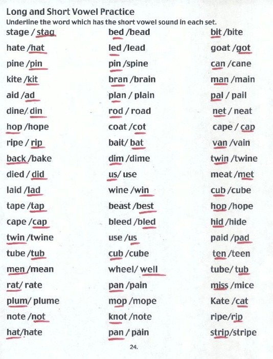 Long And Short Vowel Words