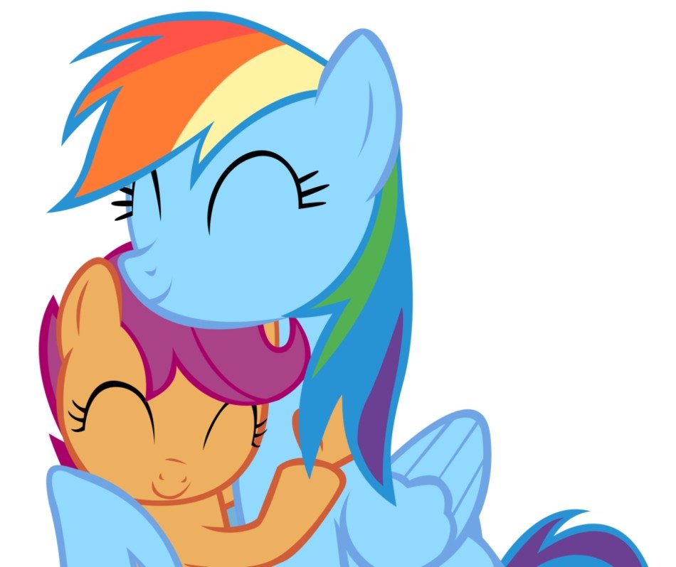 Rainbow and scootaloo on white background