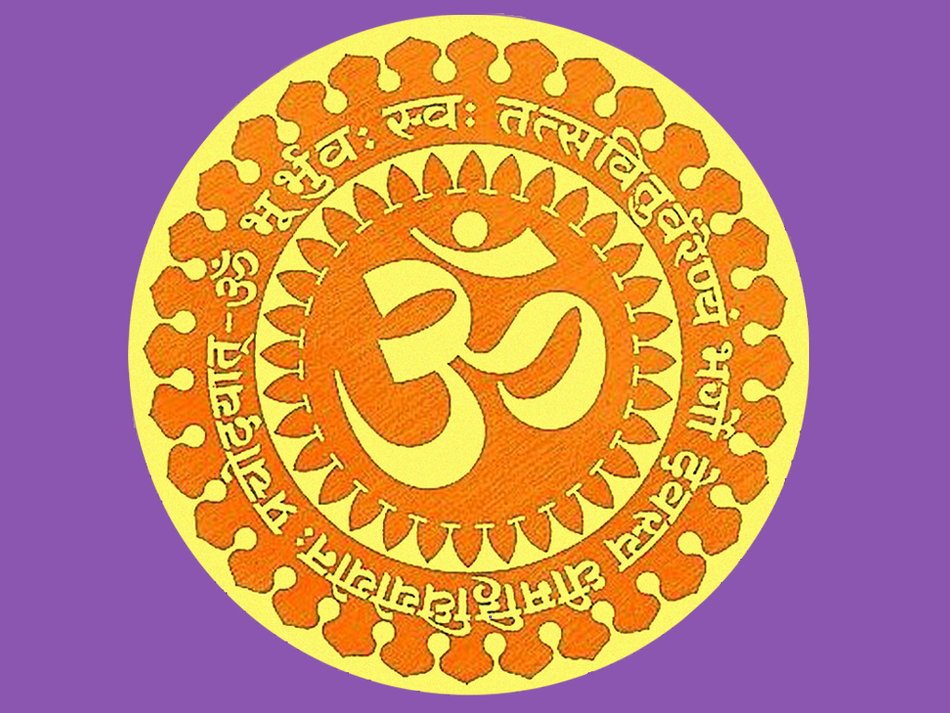 hot colored Om Symbol at purple background