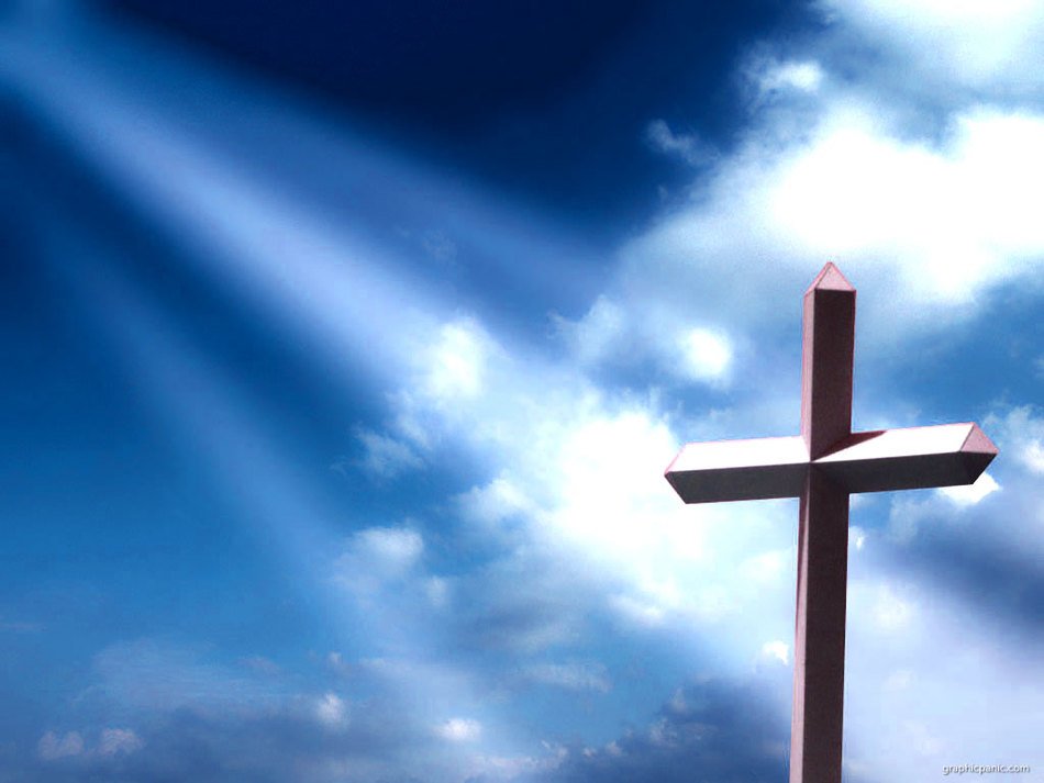Christian cross on the blue sky background