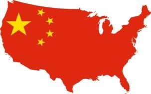 image of a red flag on a map of China