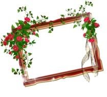 painted frame, red flowers and ribbon