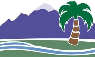 picturesque landscape with palm tree as a graphic image