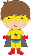 drawing of a boy dressed as a superhero in a cloak