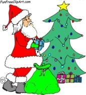Santa Putting Presents Under Christmas Tree Clipart