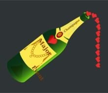 Champagne Bottle with red hearts inside, drawing