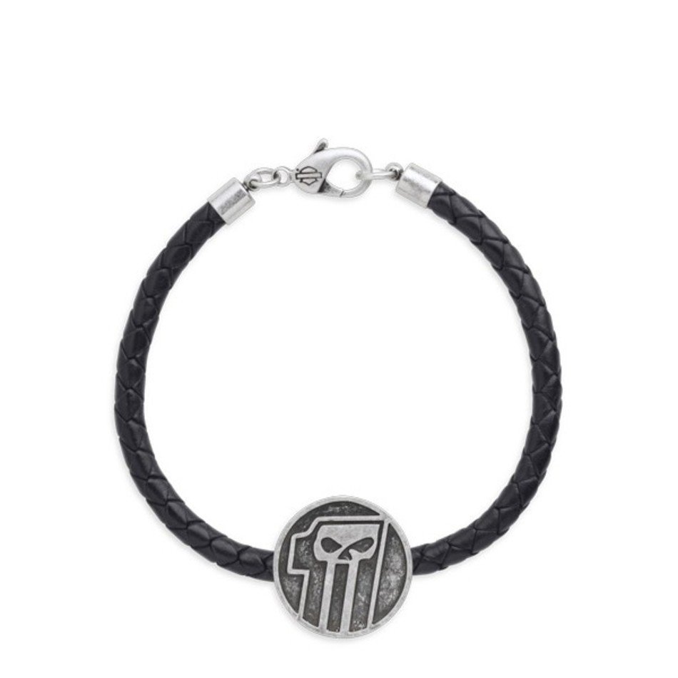 97980 13VM 1 Skull Medallion Leather Bracelet Black