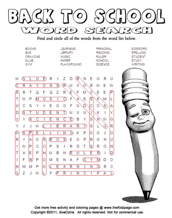 School Word Search Printable