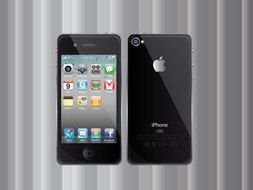 the old model of IPhone on a gray background