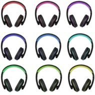 different color headphones on a white background